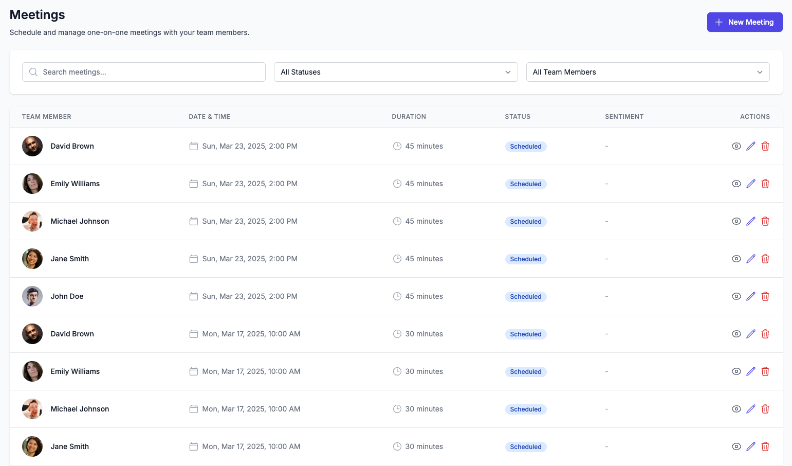 1:1 Meeting Management